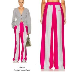 HELSA NWOT wide leg pleated trouser Pink/Gray Stripe Organic cotton Large